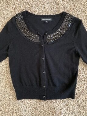 Express Black Beaded  Short Sleeve Cropped Cardigan